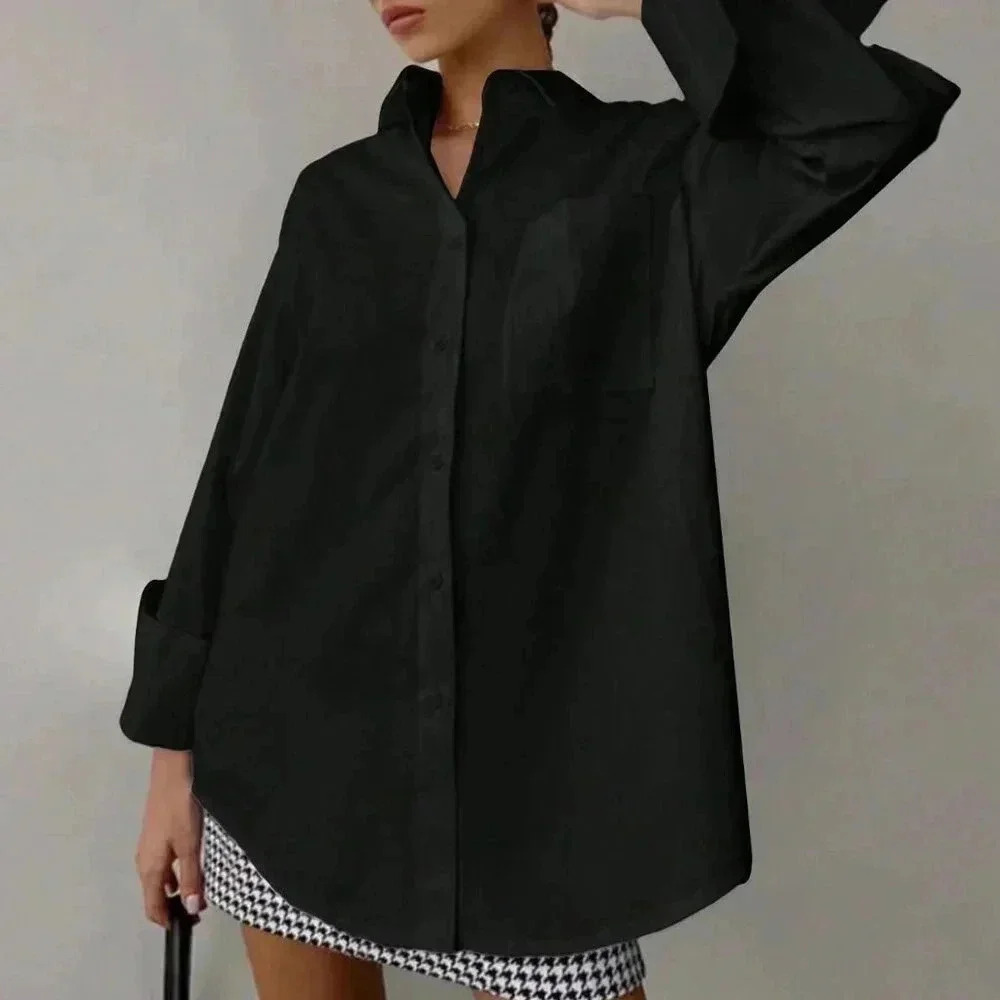 Black Casual Women's Loose Long Sleeved Shirt